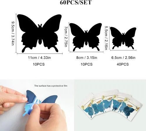 Vista 2 de 60 calcomanías de mariposa de espejo, decoraciones de mariposa 3D extraíbles de CAYUDEN calcomanías de pared mariposas azules, decoración de pared