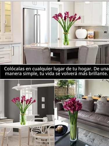 Vista 7 de Flores artificiales de lirio morado, 12 tallos de imitación de tacto real para jarrones