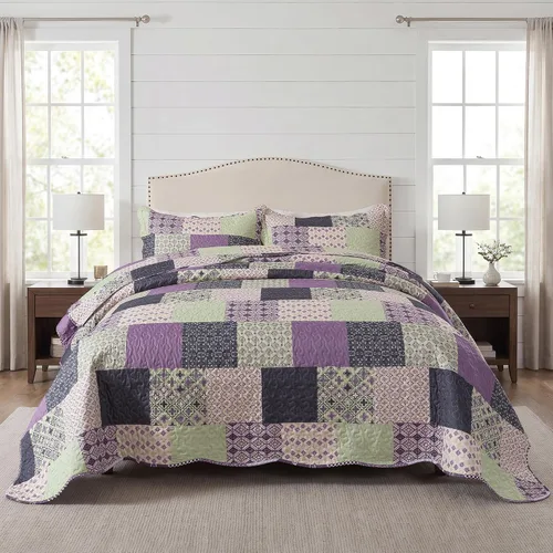 Vista 19 de HoneiLife - Juego de cama de dos piezas, tamaño individual, de microfibra, reversible, de retazos, estilo floral, todas las estaciones