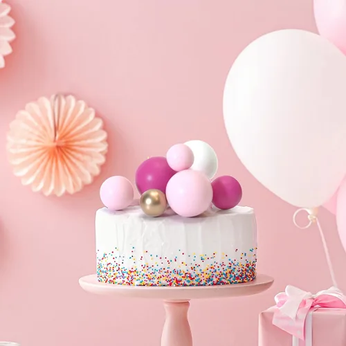 Vista 9 de ASTARON 52 piezas de decoración de pastel de bolas, mini globos, bolas de espuma, palitos de espuma, para decoración de tartas, bolas de decoración