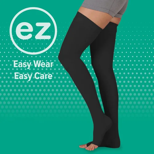 Vista 6 de Juzo Basic 4411 Medias de compresión hasta muslos de 20-30 mmHg, puntera abierta, regular Silicone border, quality medical compression stockings