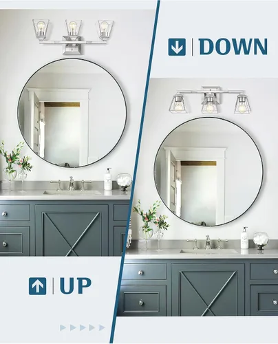 Vista 4 de HWH - Lámpara de baño moderna, lámpara de tocador de pared de níquel cepillado, lámpara de pared de tocador con campana cuadrada y pantalla