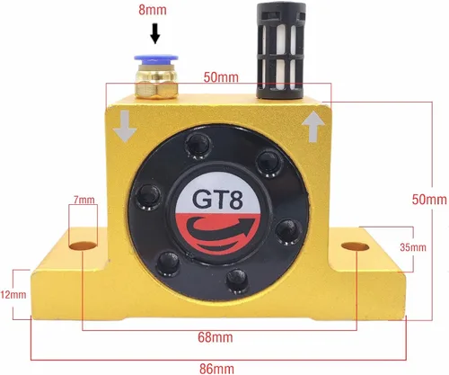 Vista 2 de Vibrador neumático de la turbina de aire GT8 G 1/8" serie de oro de los vibradores neumáticos industriales GT-8 de la turbina