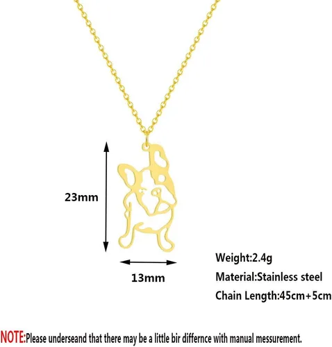 Vista 3 de Chengxun - Collar con colgante de bulldog francés de acero inoxidable de 18.0in + 2.0in