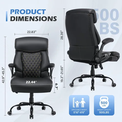 Vista 2 de Silla de oficina grande y alta de 500 libras, cómoda silla ejecutiva resistente con soporte lumbar ajustable para dolor de espalda, silla