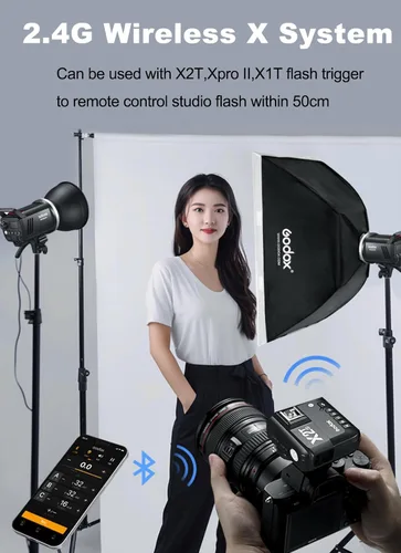 Vista 5 de GODOX MS300V - Kit de luz de fotografía flash de estudio, 2.4G 300W Bowens Mount Strobe Flash Kit de iluminación con soporte de luz, caja de luz
