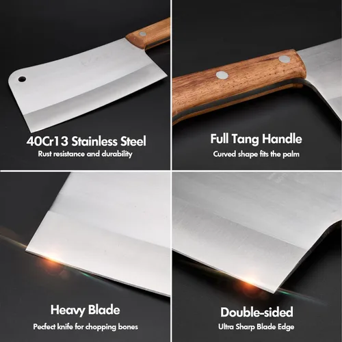 Vista 4 de SHI BA ZI ZUO Cuchilla de Carnicero Pesada de Alta Resistencia para Picar Huesos, Cuchillo de Cocina Resistente