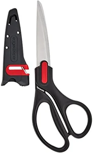 Vista 6 de Farberware Tijeras multiusos y utilitarias con fundas de afilado Edgekeeper, tijeras multiuso fuertes y duraderas, 2 piezas, negro/rojo