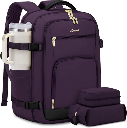 Vista 13 de LOVEVOOK Mochila de viaje para mujer y hombre, Beige, Mochilas de viaje