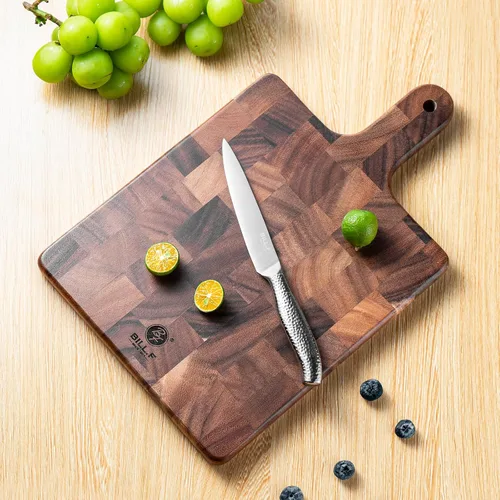 Vista 3 de Tabla de cortar de grano final con mango para carne, tabla de queso, verduras, pan, tabla de servir de madera decorativa para cocina y comedor, 13 x