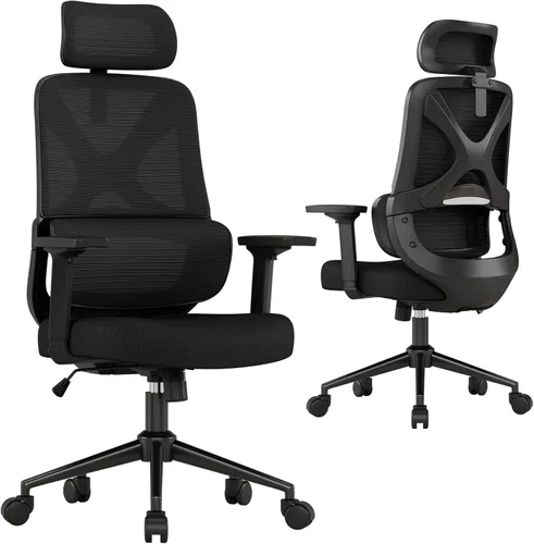 Vista 11 de Silla de escritorio ergonómica de respaldo alto con soporte lumbar ajustable y reposacabezas, silla de escritorio de oficina en casa