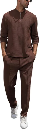 Vista 68 de FZNHQL Conjunto deportivo de moda para hombre, 2 piezas, casual, atlético, para correr, manga corta/larga, conjunto para hombre