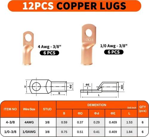 Vista 5 de Sanuke Kit de herramientas de crimpado de cables de batería con cortador de cables, engarzadora de alambre de cobre para AWG 8-1/0, 12 terminales