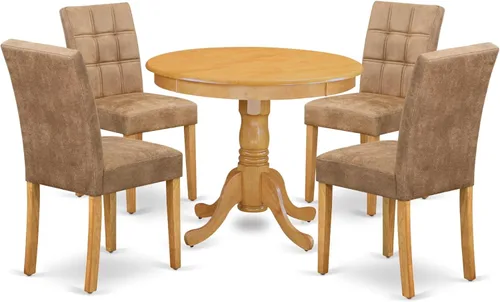 Vista 16 de East West Furniture ANAS3-AWA-08 Juego de mesa de comedor de cocina de 3 piezas contiene una mesa moderna y 2 sillas de comedor tapizadas de tela