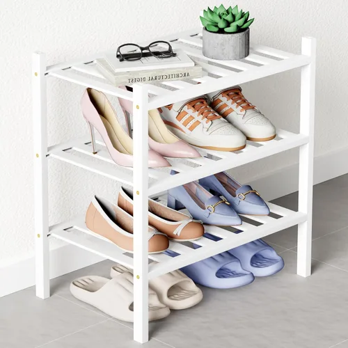 Vista 61 de Smiry Zapatero de bambú para armario, organizador de zapatos de madera de 3 niveles, estante apilable de almacenamiento de zapatos de madera