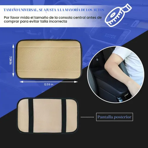 Vista 2 de Ziciner Almohadilla de cuero para reposabrazos de consola central de automóvil, protector impermeable de PU para caja de asiento de automóvil Beige