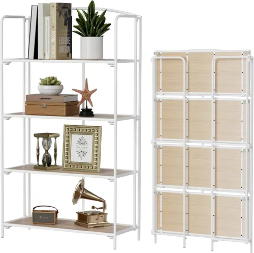 Vista 13 de Crofy - Estantería plegable sin montaje para sala de estar, estantería plegable de 2 niveles en color negro para oficina en casa, organizador
