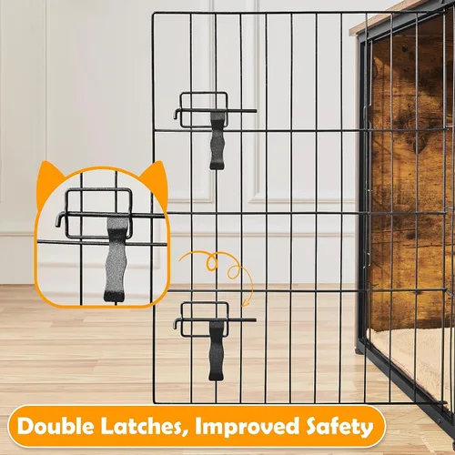 Vista 6 de Yaheetech Jaula para Perros de 40'' como Mueble con Cojín, Jaula de Madera para Perros con Puertas Dobles/Patas Ajustables, Mesa Lateral para Perros