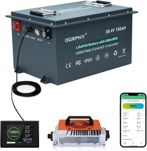 Vista 8 de OGRPHY Batería de litio de 36 V con cargador y monitor LCD, batería de litio para carrito de golf de 36 V 100 AH con BMS de 200 A, salida de 7.68