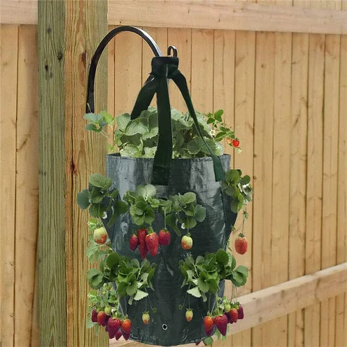Vista 8 de 3 piezas de bolsas colgantes para macetas con asas, contenedores colgantes de plástico para plantación de fresas, bolsas de cultivo plegables