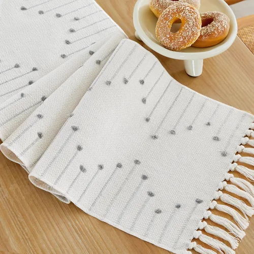 Vista 8 de Wracra Camino de Mesa Bohemio, Caminos de Mesa de Macramé Tejidos de Algodón Natural de 48 Pulgadas de Largo para Decoración del Hogar de Granja
