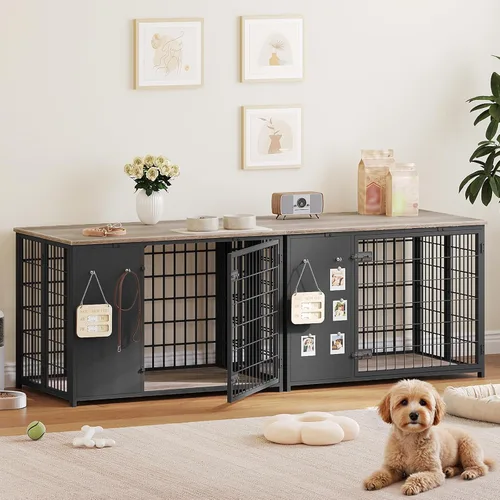 Vista 2 de YATINEY Muebles plegables para perros, jaula para perros con marco de bricolaje, perrera resistente para interiores con ganchos, mesa auxiliar