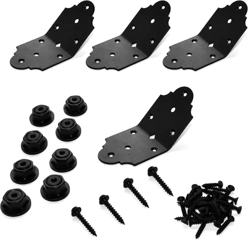 Vista 5 de OZCO Kit de soporte de ángulo de madera de hierro, 4 pulgadas, 4 piezas, negro Pre-galvanized steel with black powder coat, includes screws and