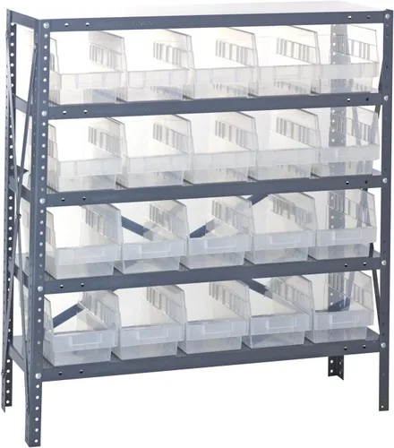 Vista 141 de Quantum QSBU-245BK Heavy Duty Shelving Unit with (7) Shelves and (24) QUS245 Black Bins for Garage Warehouse Storage Distribution 400 lb Load