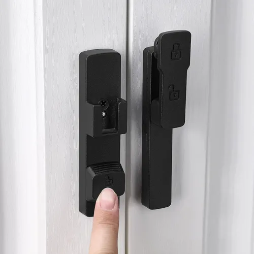 Vista 8 de INIRET Cerradura de puerta de granero negro mate de 180 grados, herrajes para puerta abatible, cerradura de puerta de aleación de zinc, protege