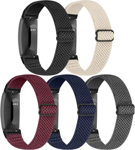 Vista 8 de Correa elástica para reloj, compatible con Fitbit Inspire 3/2/HR/Ace 2/3, correas de repuesto de nailon suave para mujeres y hombres negro+verde