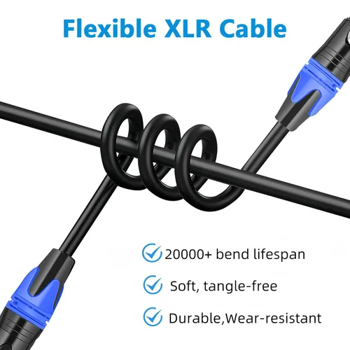 Vista 6 de XLR Cables - Paquete de 4 cables de micrófono XLR equilibrados macho a hembra, cable de micrófono de 3 pines chapado en oro con cable de altavoz OFC
