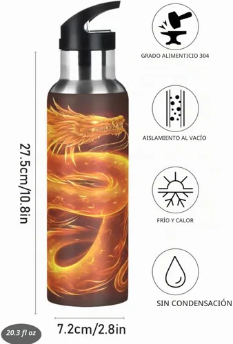 Vista 2 de Botella de agua de dragón de fuego con tapa con pajita de 20 onzas Multi colorido