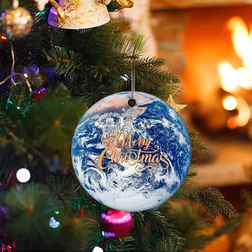 Vista 3 de Cheyan Adorno de Navidad de Universo y Planetas, adorno de árbol de Navidad para decoración del hogar de Navidad, adorno de porcelana de estrella