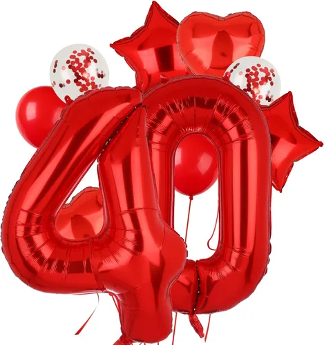 Vista 16 de Globos rojos de 40 pulgadas con números de Mylar para decoración de fiesta de cumpleaños número 10 Globos digitales de helio, 10 suministros