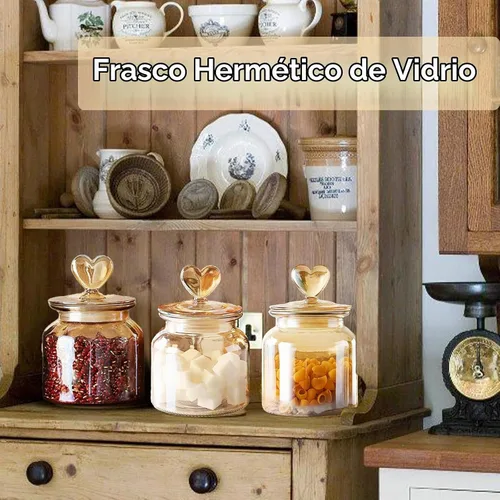 Vista 2 de BigNoseDeer Tarros de vidrio en forma de corazón de 22 onzas con tapa hermética para cocina, recipientes de almacenamiento de alimentos, contenedor