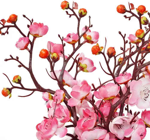 Vista 8 de MINYULUA 6 piezas de flores artificiales de flor de ciruelo rosa