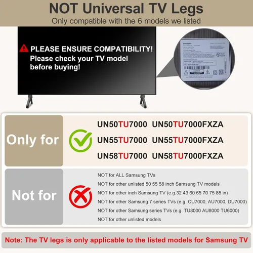 Vista 3 de Base de soporte para TV Samsung Solo para patas de TV UN50TU7000FXZA UN55TU7000FXZA UN58TU7000FXZA UN50TU7000 UN55TU7000 No son patas universales
