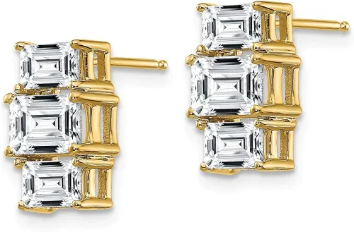Vista 2 de Pendientes de tres piedras de oro amarillo de 14 k con corte esmeralda Moissanita (2,36 cttw.)