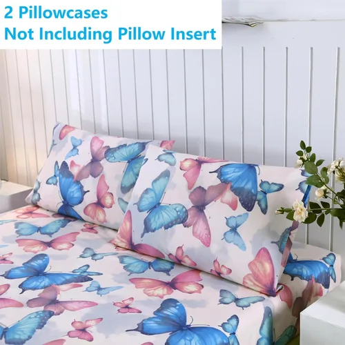 Vista 6 de SDIII Sábana bajera ajustable de mariposa colorida con 2 fundas de almohada, bolsillo profundo, microfibra suave, tamaño individual, para niños