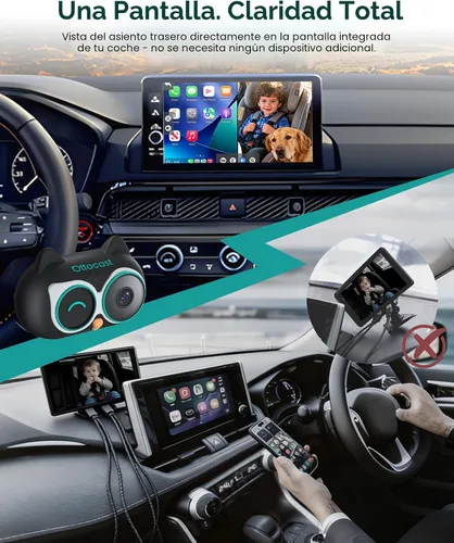 Vista 5 de OTTOCAST Cámara para bebé en el auto y adaptador inalámbrico CarPlay, pantalla de monitor de asiento trasero HD 1080P en la pantalla del auto, vista