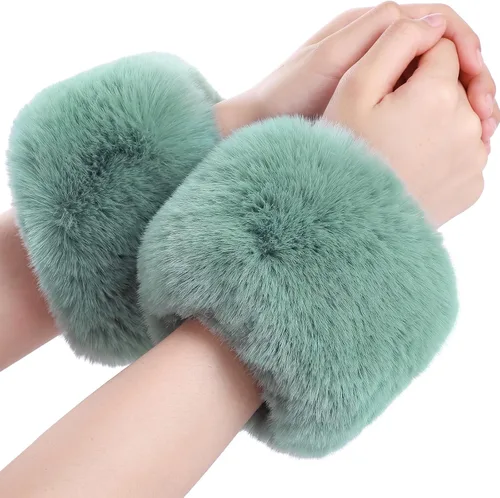 Vista 20 de SATINIOR Puños de muñeca de piel sintética cortos para mujer Beige