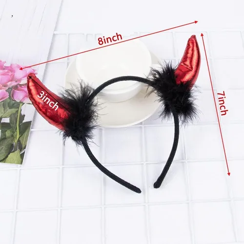 Vista 4 de Diadema de cuernos de diablo, accesorio de disfraz de Halloween, accesorios para Navidad, fiestas de Navidad, regalos para mujeres, adultos y niños