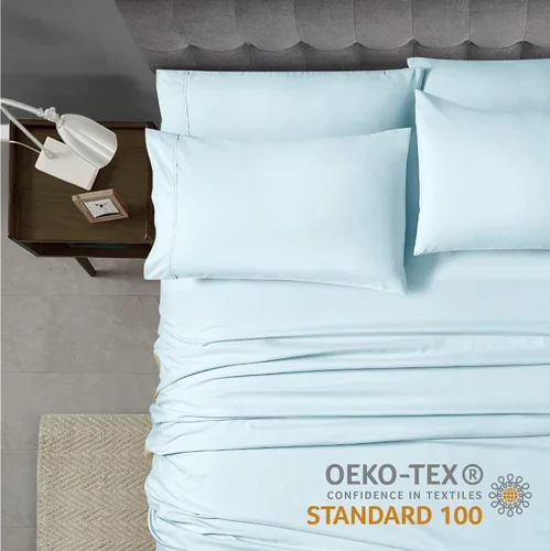 Vista 7 de Home Basics - Juego de sábanas de microfibra cepillada ultra suave de 4 piezas de 2.36 oz/m², hipoalergénico, individual, aguamarina