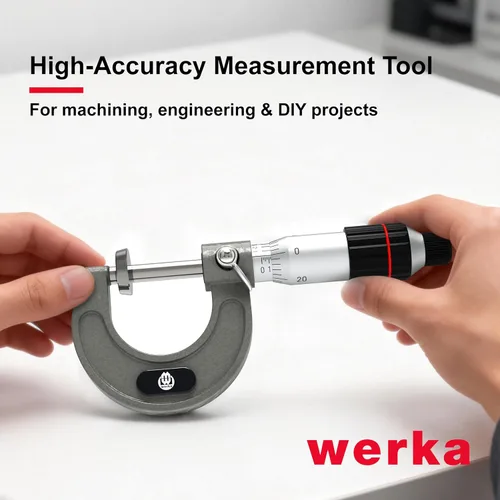 Vista 3 de Werka Micrómetro exterior profesional, rango de 0-1 pulgada con graduaciones de 0.0001 pulgadas, herramienta de medición de precisión con tope