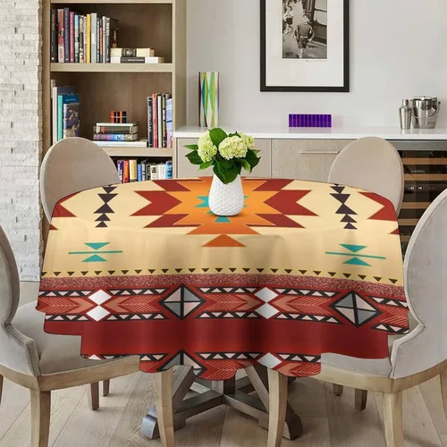 Vista 5 de Mantel azteca, diseño geométrico tribal, decoración rústica de nativos americanos, estilo suroeste, impermeable, lavable, para decoración de cocina