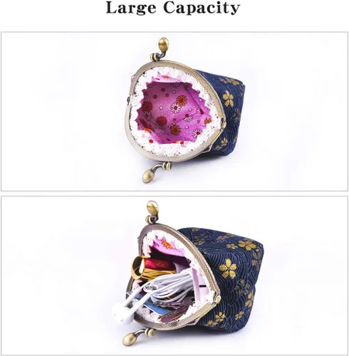 Vista 4 de Oyachic Monedero de lona con diseño floral, estilo vintage, con cierre de cierre, para niñas y mujeres