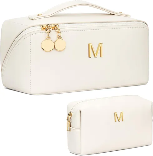 Vista 61 de Regalos de cumpleaños para mujeres y adolescentes, juego de bolsas organizadoras de maquillaje con iniciales personalizadas, bolsa de cosméticos