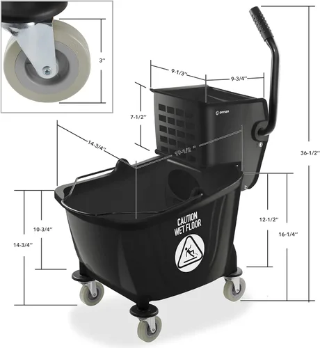 Vista 5 de Dryser Comercial prensa lateral escurridor Combo fregona cubo, 33 cuartos de galón, negro