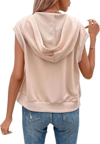 Vista 2 de SweatyRocks Chaleco sin mangas con capucha y cremallera completa para mujer con bolsillo