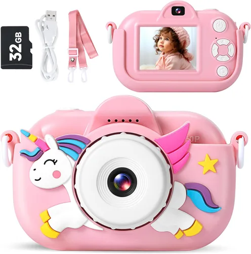 Vista 10 de MAVOKIS Cámara digital para niños de 3 a 8 años, cámara 1080P para niños con tarjeta SD de 32 GB, juguetes para niñas de 6 a 9 años, regalos de Rosa